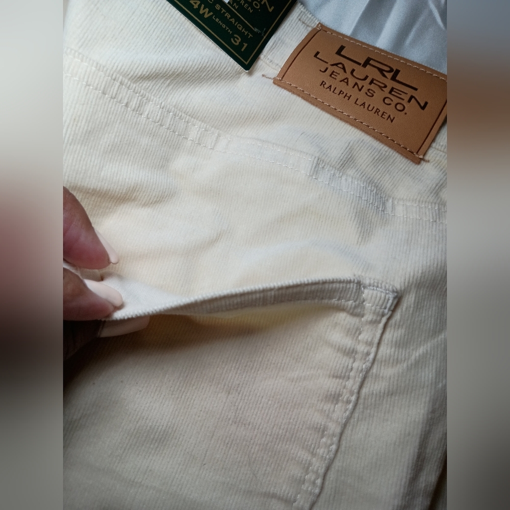 LRL Lauren Jeans Co. Cream Corduroy Pants –Size 14W Slimming Classic Straight - Picture 9 of 13